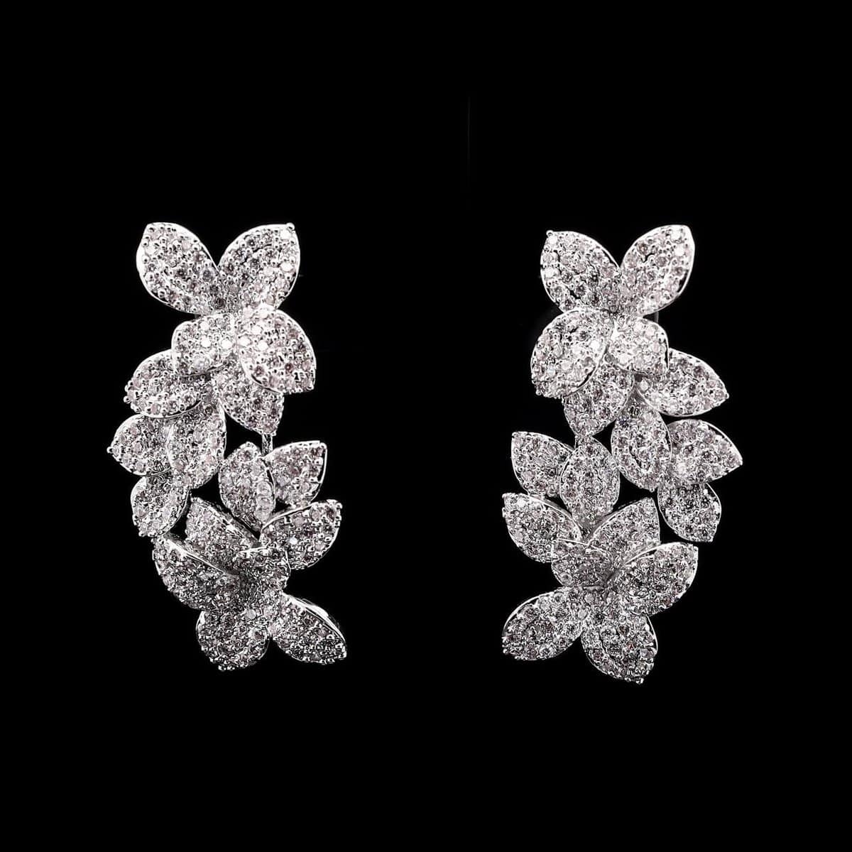 Omnia Blooming Floral Drop Earrings in High-Quality Zircon Stone and Rhodium Plated - OMNIASTORES UAE