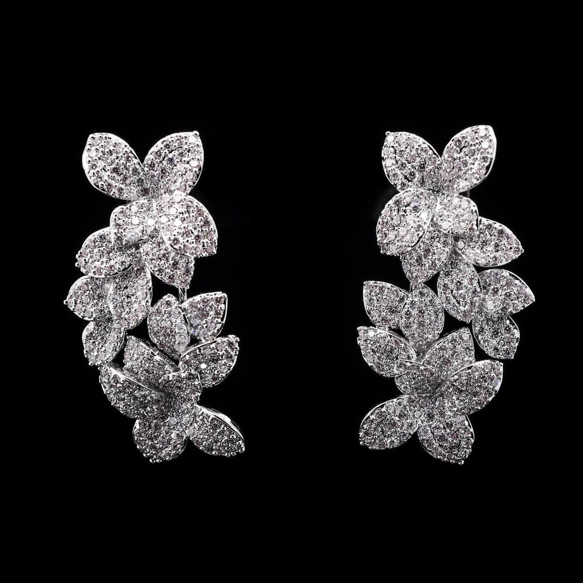 Omnia Blooming Floral Drop Earrings in High-Quality Zircon Stone and Rhodium Plated - OMNIASTORES UAE