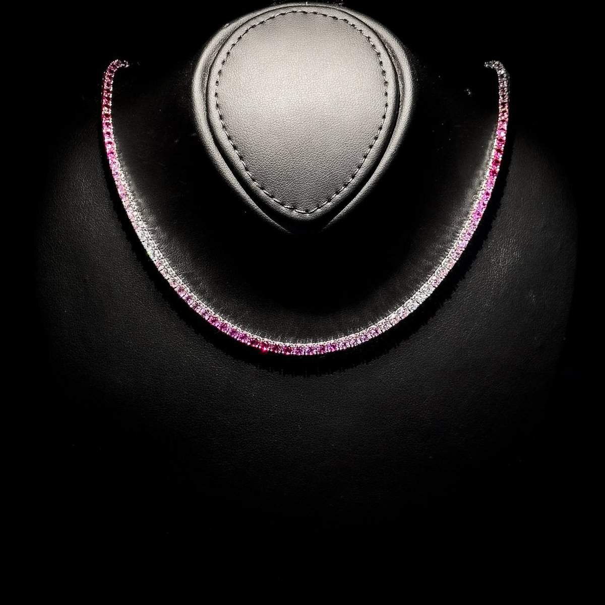 Omnia Saleen Pink 3mm Tennis Necklace 42cm in 925 Silver High Quality Simulated diamonds - OMNIASTORES UAE