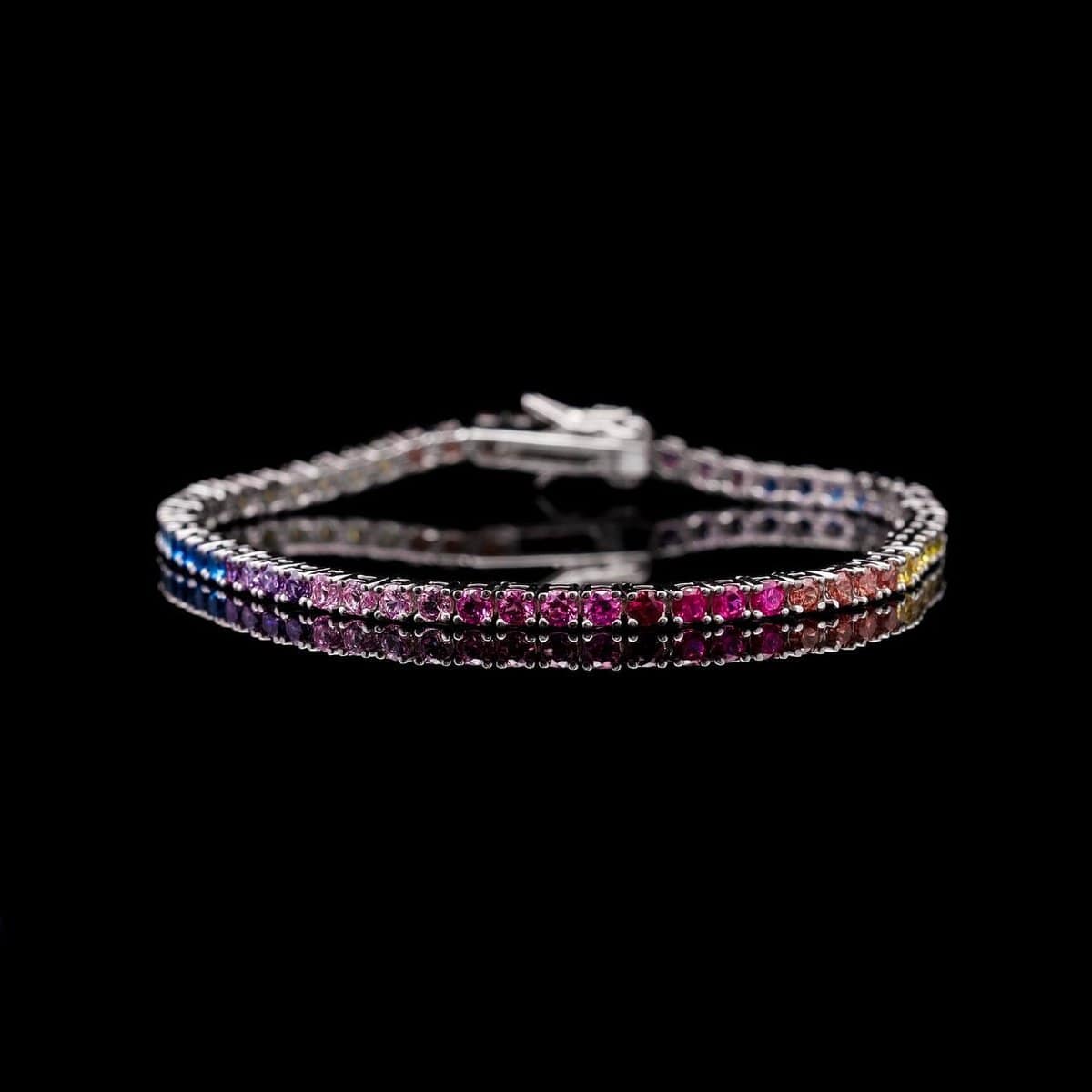 Omnia Tasneem Multi-Colored Tennis Bracelet 2.5mm in 92.5 Silver with High-Quality Simulated Diamonds - OMNIASTORES UAE