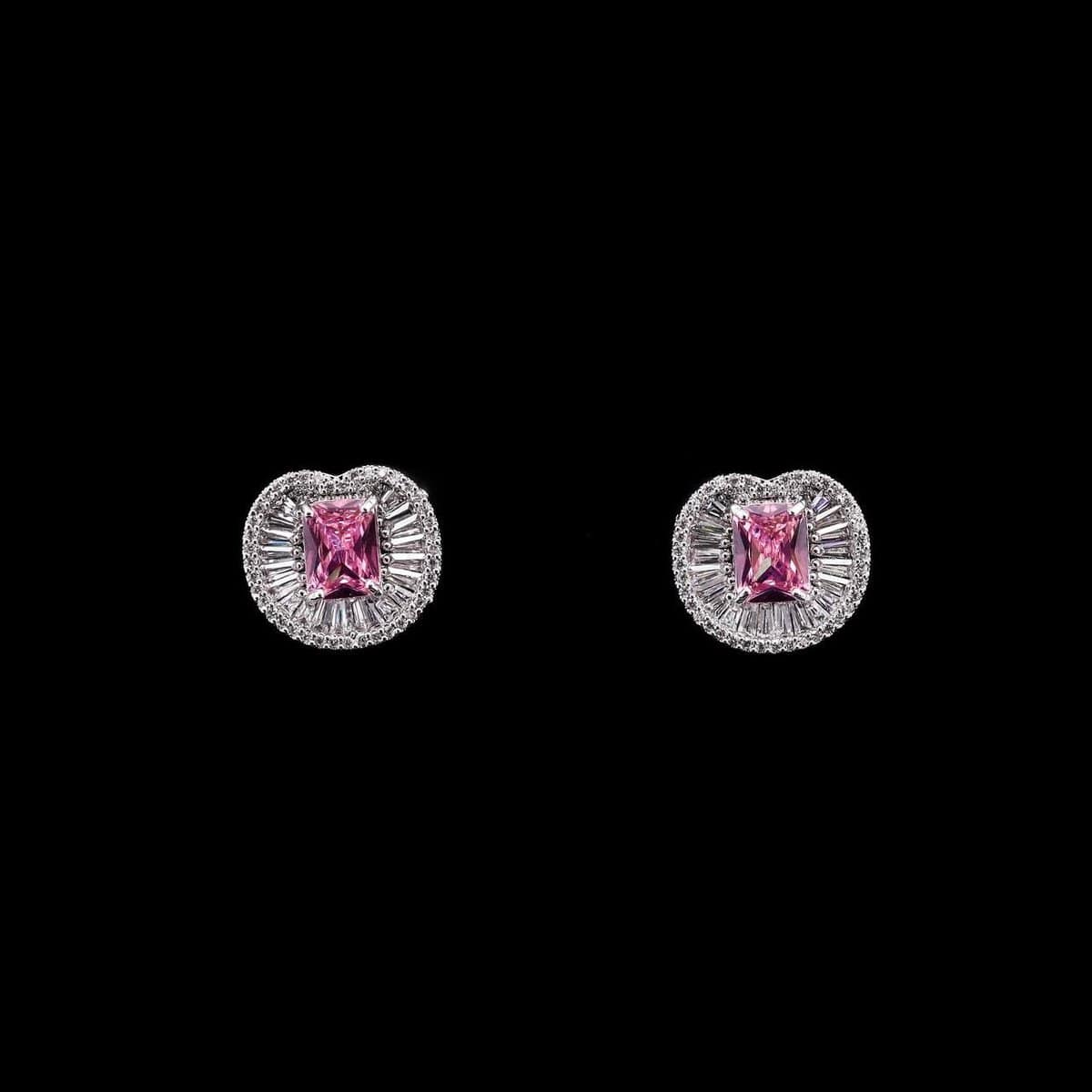 Omnia Hadeel Pink Radiant-Cut Stud Earrings with High-Quality Zircon Stones in Rhodium-Plated Finish - OMNIASTORES UAE