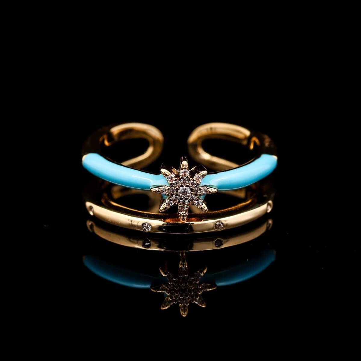 Omnia Amnah Sky Blue Ring Accessories in High Quality Zircon Stone Rhodium Plated - OMNIASTORES UAE