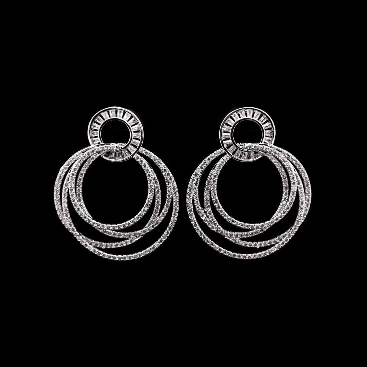 Omnia Stylish Multi-Layered Hoop Earrings in High-Quality Zircon Stone Rhodium Plated - OMNIASTORES UAE