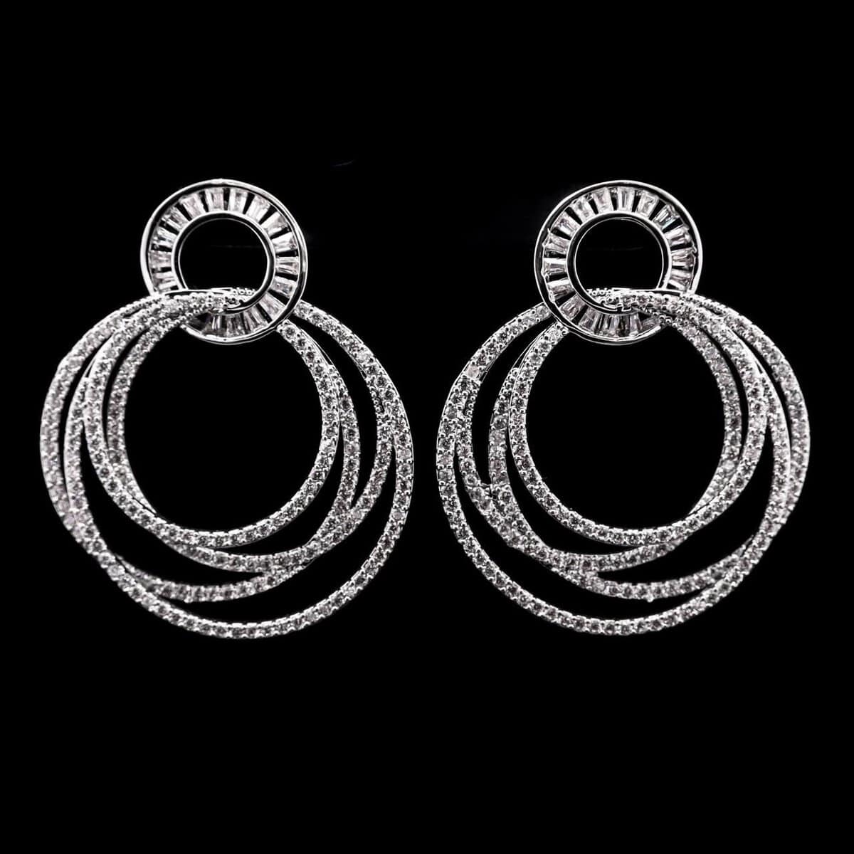 Omnia Stylish Multi-Layered Hoop Earrings in High-Quality Zircon Stone Rhodium Plated - OMNIASTORES UAE