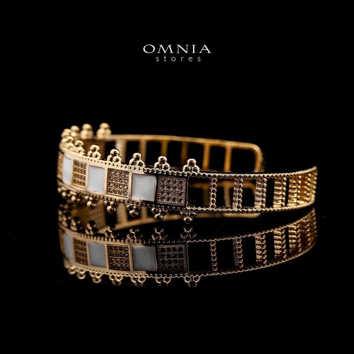 Omnia Noor Gold-Plated Bracelet and Ring Set with White Square-Cut and Round-Cut High-Quality Zircon Stones in Elegant Design - OMNIASTORES UAE