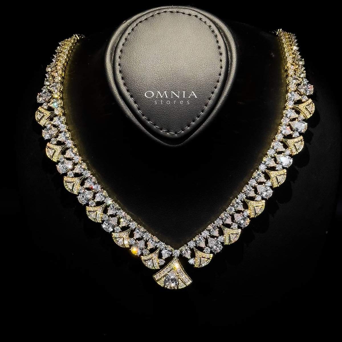 Omnia Elizabeth Golden Bridal Full Set with Pear and Round Cut High-Quality Simulated Diamonds in an Elegant Gold-Tone Rhodium Plated Finish - OMNIASTORES KSA