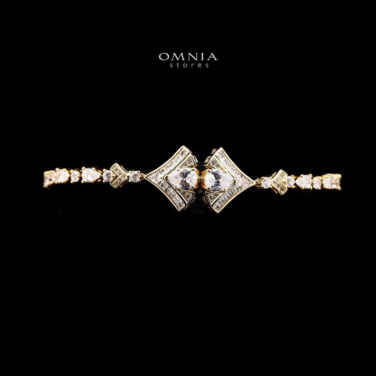Omnia Elizabeth Golden Bridal Full Set with Pear and Round Cut High-Quality Simulated Diamonds in an Elegant Gold-Tone Rhodium Plated Finish - OMNIASTORES KSA