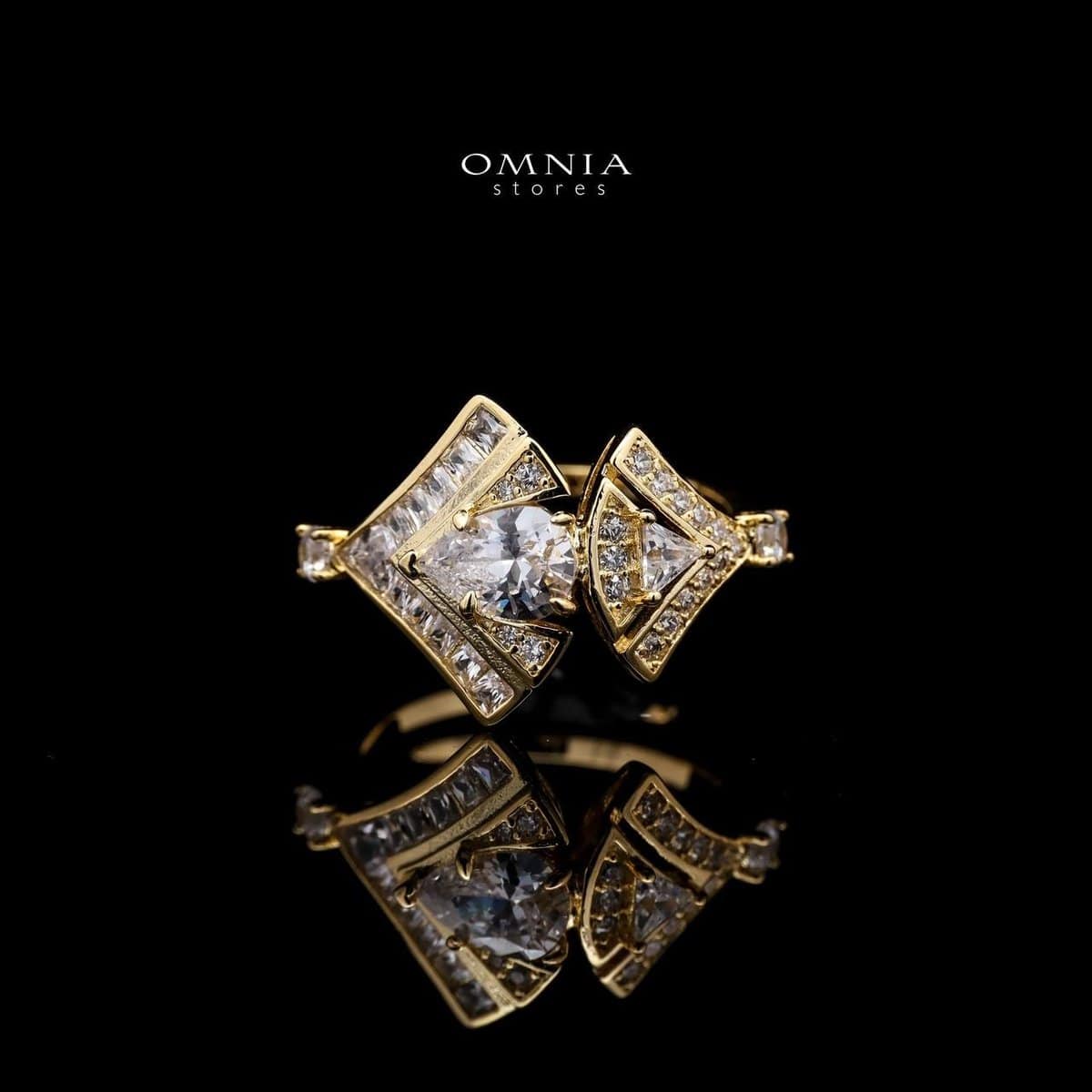 Omnia Elizabeth Golden Bridal Full Set with Pear and Round Cut High-Quality Simulated Diamonds in an Elegant Gold-Tone Rhodium Plated Finish - OMNIASTORES KSA