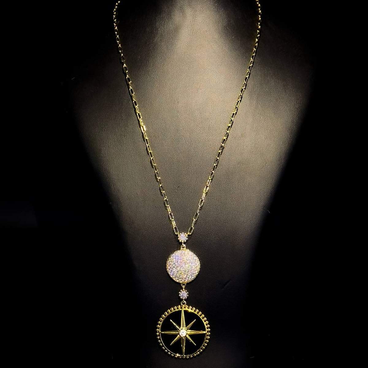 Omnia Falak Necklace in Black Agate Stone in High Quality Zircon Stone in Rhodium Plated - OMNIASTORES UAE