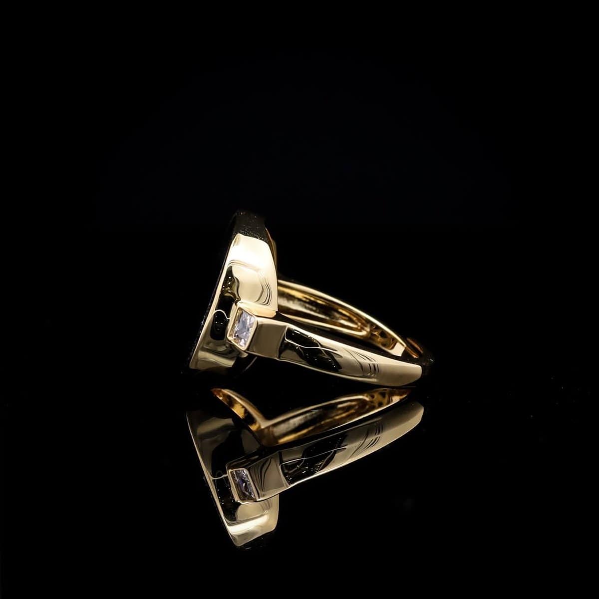 Omnia Fatima Ring In Black Agate Stone in High Quality Zircon Stone in Rhodium Plated - OMNIASTORES UAE