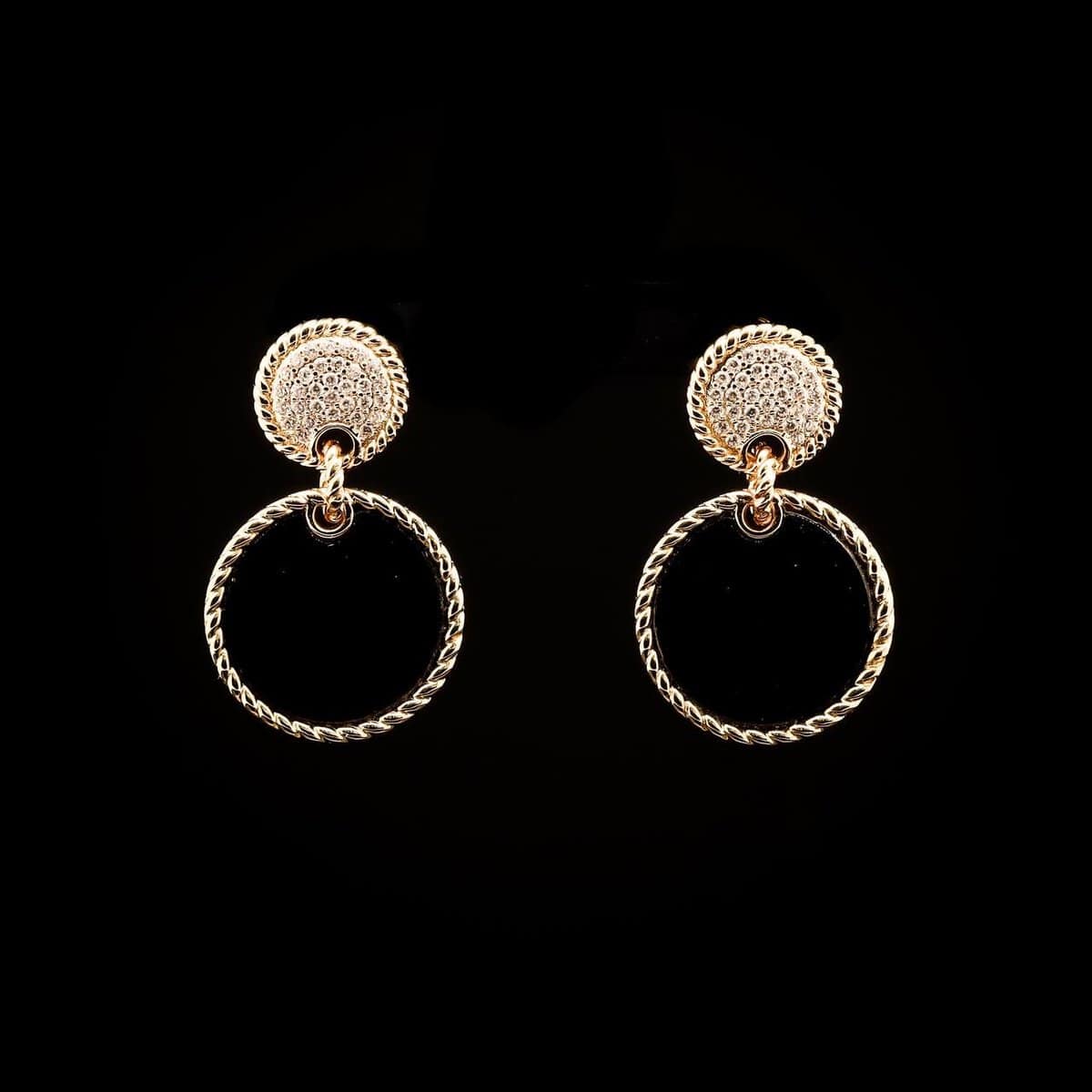 Omnia Elena Black Agate Stone Earrings in High Quality Zircon Stone in Rhodium Plated - OMNIASTORES UAE