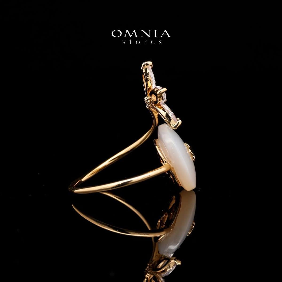 Omnia Nazanin Floral Pearl Ring in Brass Gold Plated with Mother of Pearl & Marquise Stones - OMNIASTORES UAE