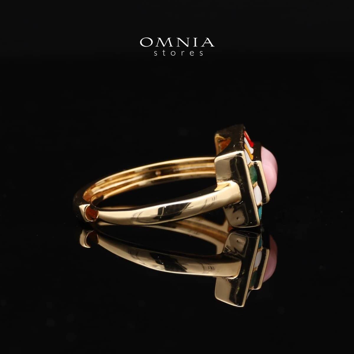 Omnia Livia Queen Shell Geometric Ring with Colorful Enamel Accents in Brass with Gold Plated Finish - OMNIASTORES UAE