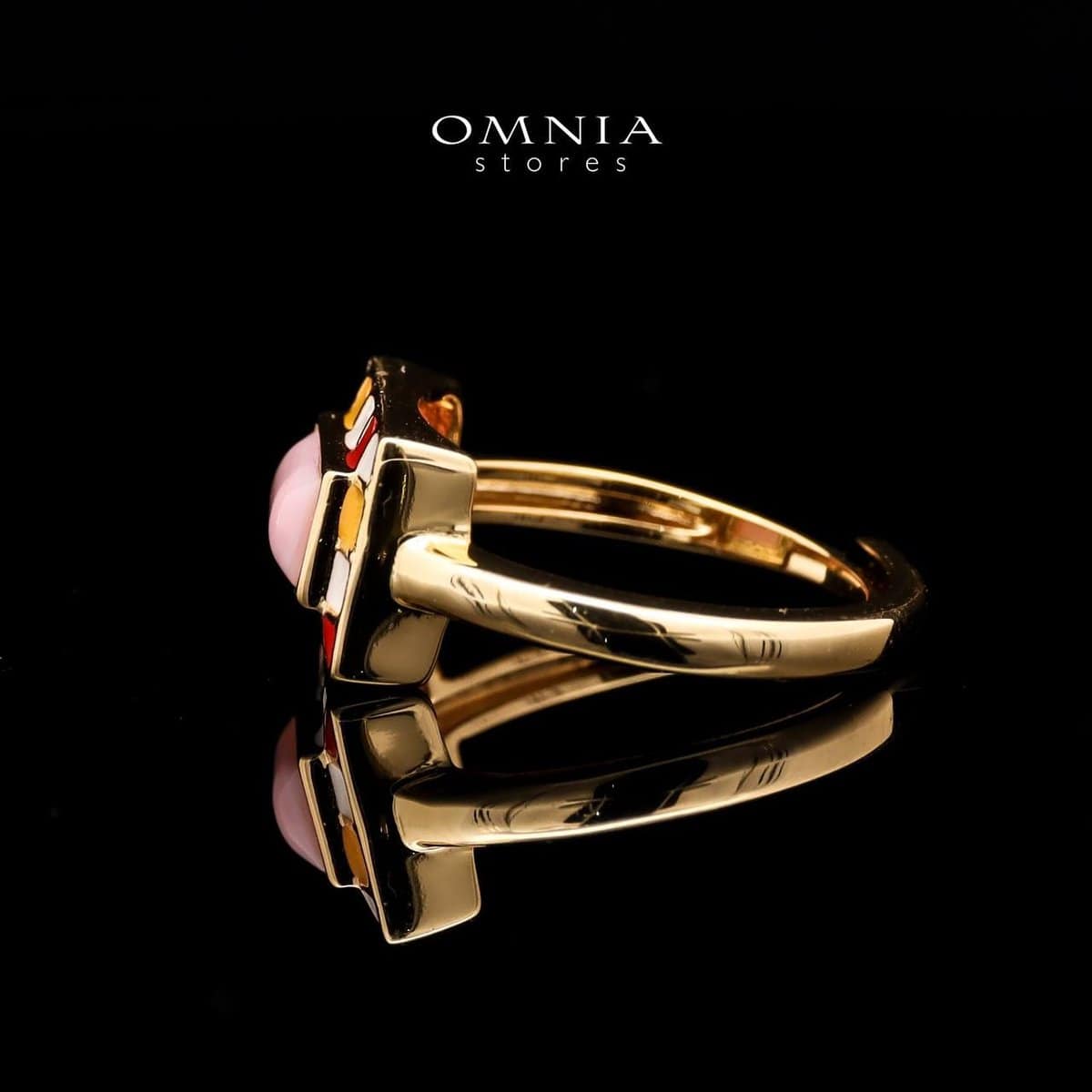 Omnia Livia Queen Shell Geometric Ring with Colorful Enamel Accents in Brass with Gold Plated Finish - OMNIASTORES UAE