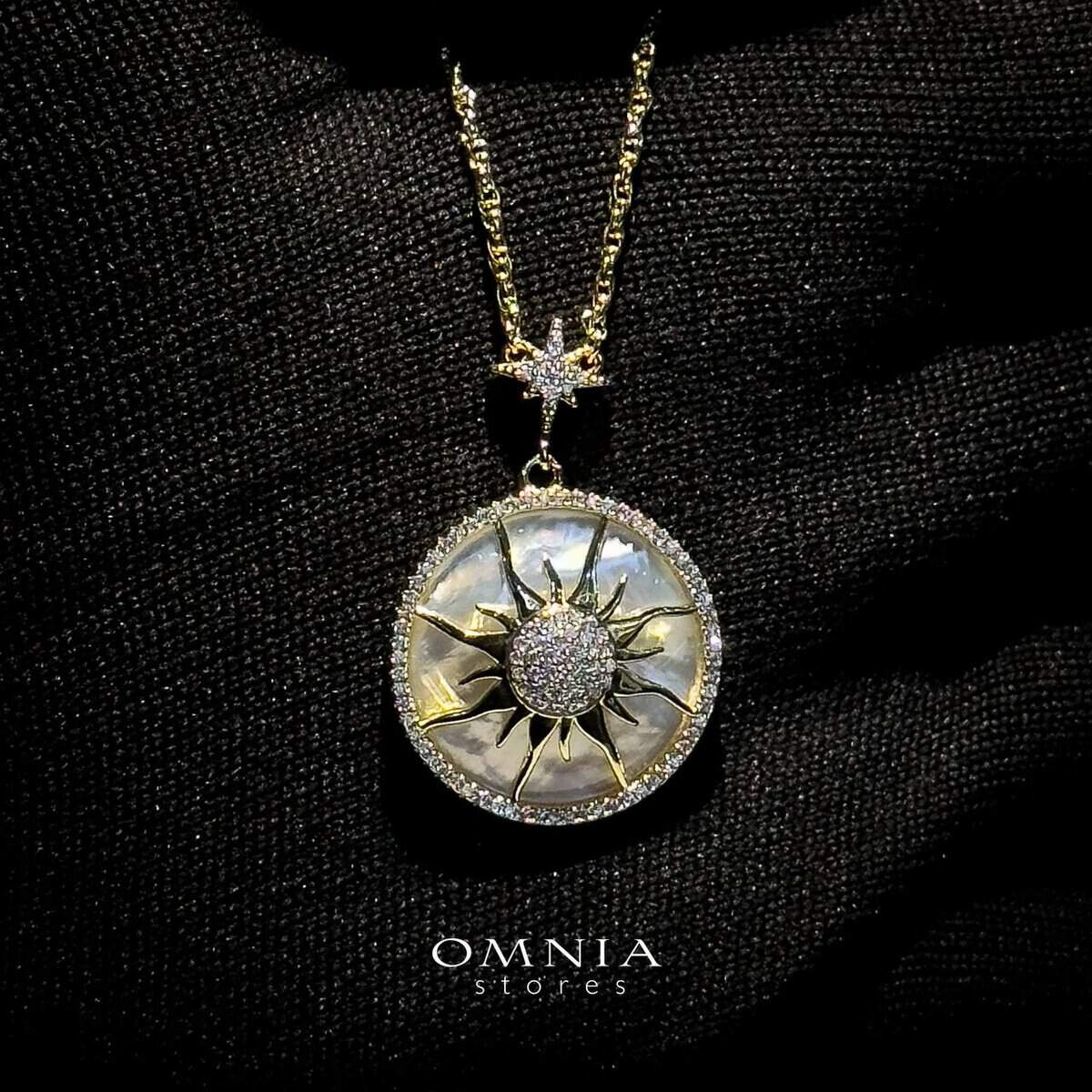 Omnia Asfar Pendant Necklace in Brass Gold Plated with Mother of Pearl - OMNIASTORES UAE