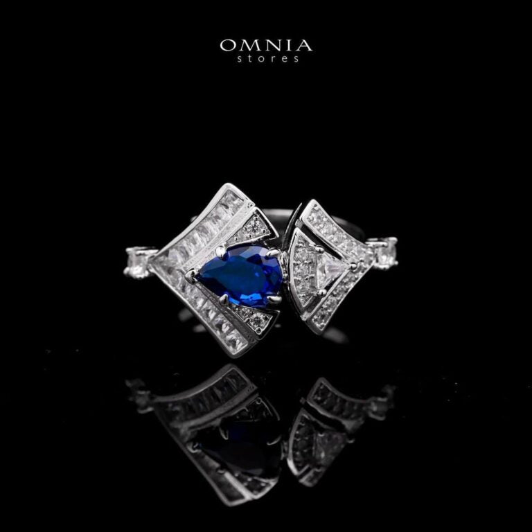 Omnia Elizabeth Sapphire Grace Bridal Full Set with Pear and Round Cut High-Quality Simulated Diamonds and Blue Gemstones in a Luxurious Rhodium Plated Finish - OMNIASTORES KSA