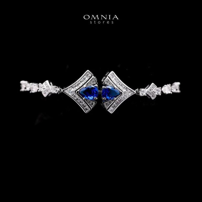 Omnia Elizabeth Sapphire Grace Bridal Full Set with Pear and Round Cut High-Quality Simulated Diamonds and Blue Gemstones in a Luxurious Rhodium Plated Finish - OMNIASTORES KSA