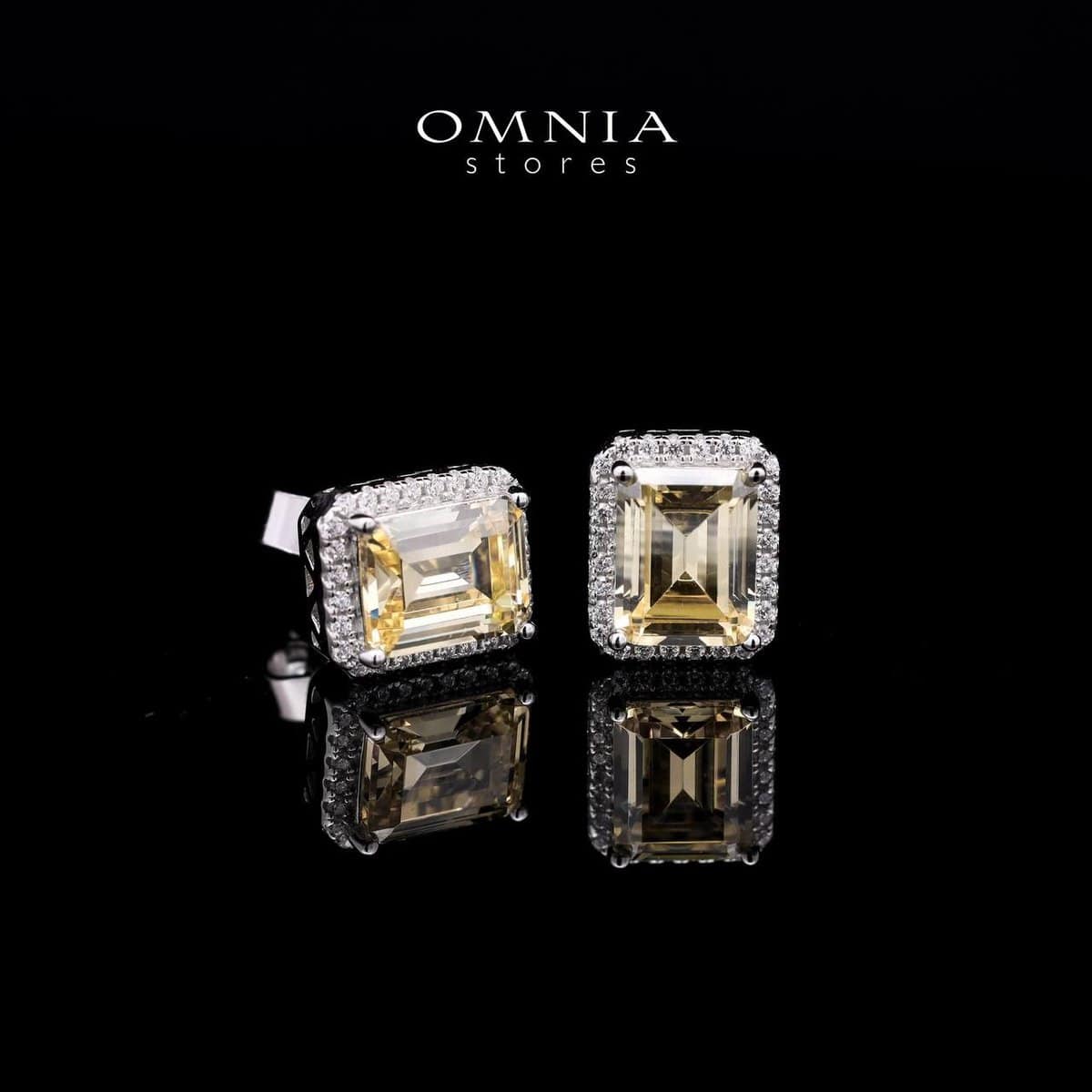 Omnia Adara Yellow Emerald-Cut Earrings in 925 Sterling Silver with High-Quality Simulated Diamonds - OMNIASTORES UAE