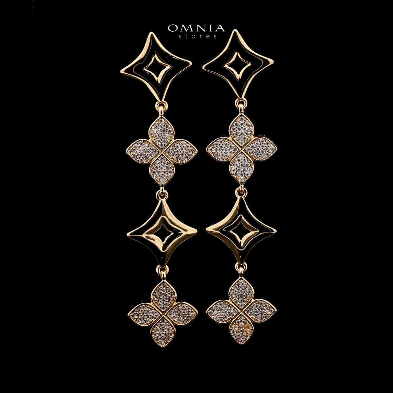 Omnia Golden Clove Drop Earrings with High-Quality Simulated Diamonds Gold Plated - OMNIASTORES UAE