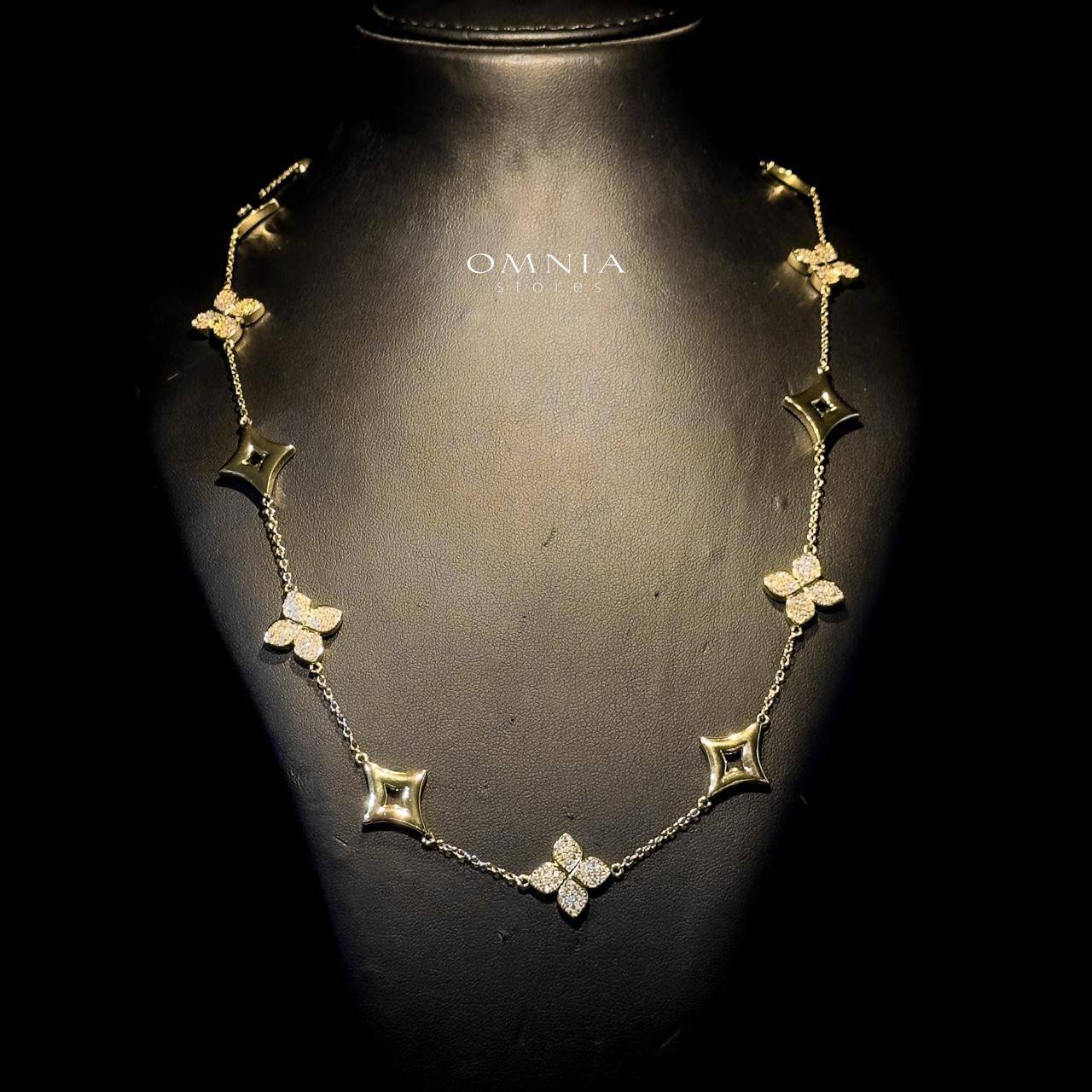 Omnia Golden Clove Long Chain in 100cm with High-Quality Simulated Diamonds Gold Plated - OMNIASTORES UAE