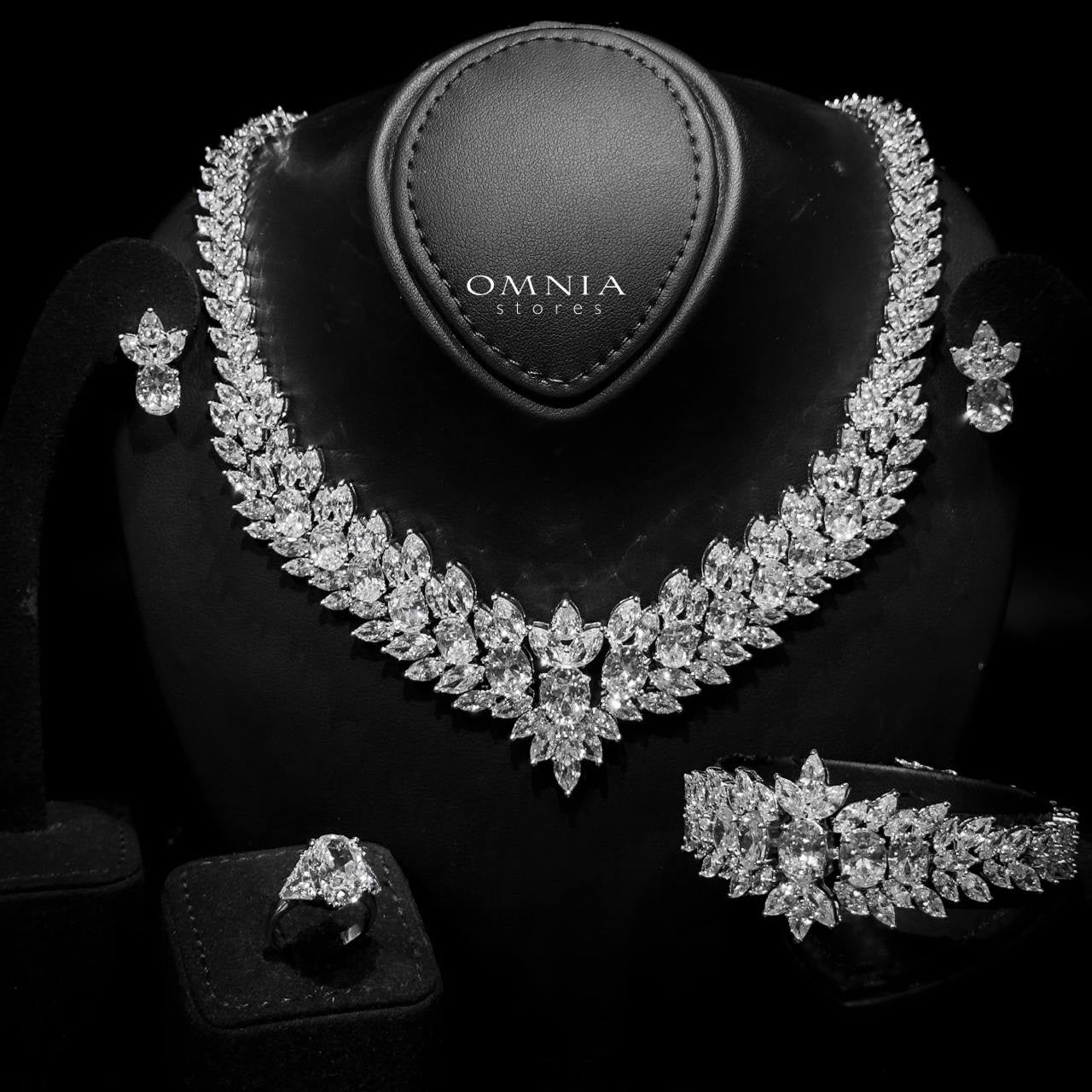 Omnia Buthaina Pure white Bridal Full Set High Quality Simulated Diamonds - OMNIASTORES UAE