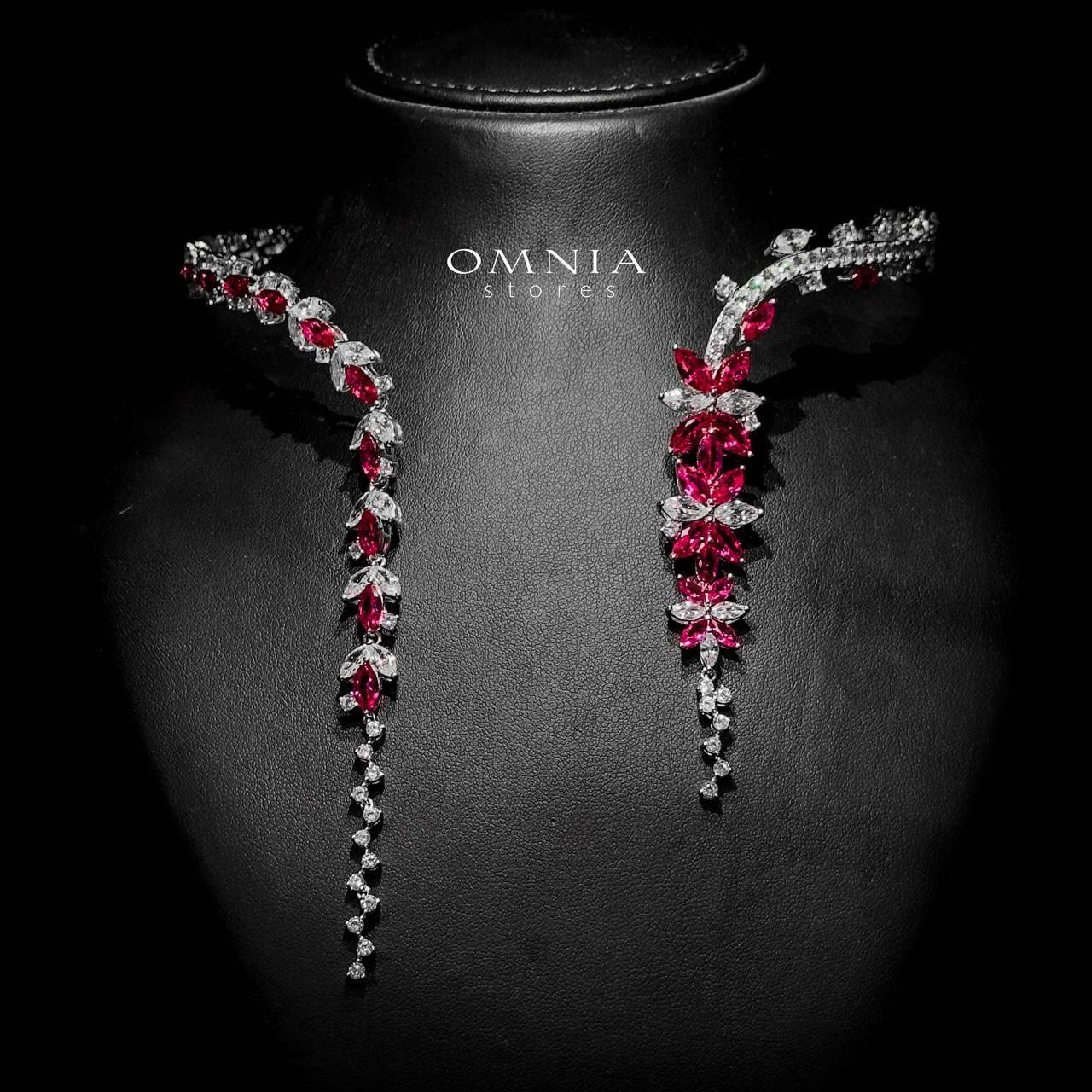 Omnia Abla Maroon Bridal Set in 925 Silver with Marquise and Pear-Cut High-Quality Simulated Diamonds - OMNIASTORES UAE