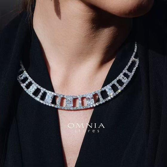 Omnia Alessandra White Necklace in 925 Silver with Emerald-Cut High-Quality Simulated Diamonds - OMNIASTORES UAE