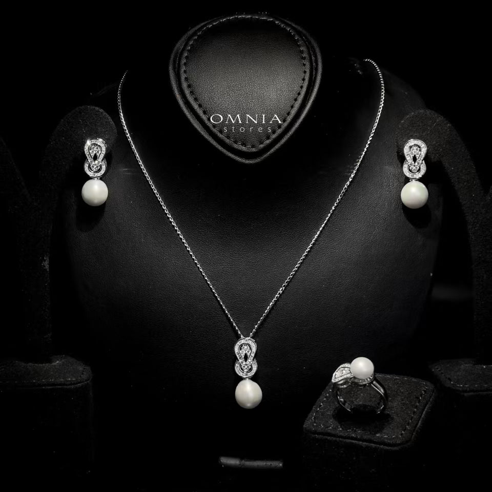 Omnia Alia Fresh Real Water Pearl Set in 92.5 Silver Accessories High Quality Simulated Diamonds - OMNIASTORES UAE