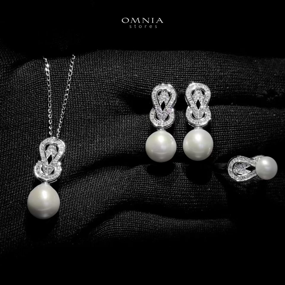 Omnia Alia Fresh Real Water Pearl Set in 92.5 Silver Accessories High Quality Simulated Diamonds - OMNIASTORES UAE