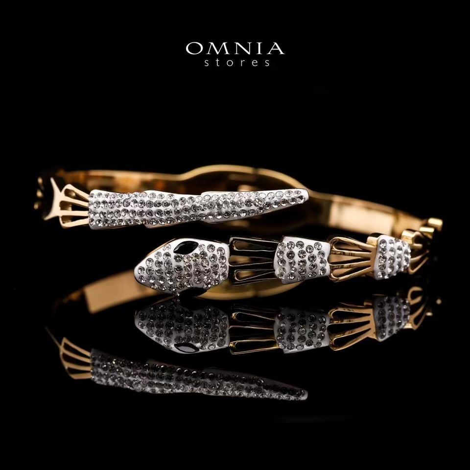 Omnia Aneesa Gold-Plated Copper Bangle with High-Quality Simulated Diamonds - OMNIASTORES KSA