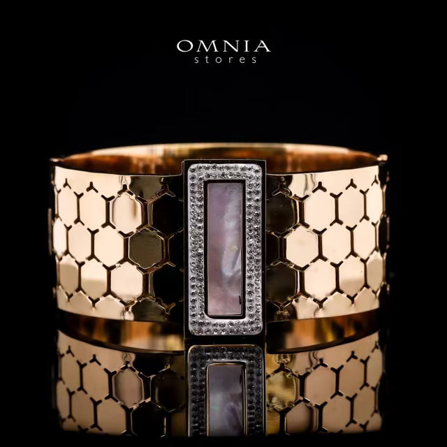 Omnia Anisah Gold-Plated Copper Bangle with High-Quality Simulated Diamonds - OMNIASTORES KSA