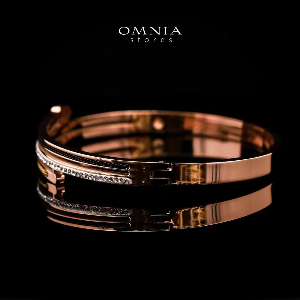 Omnia Anwaar Gold-Plated Copper Bangle with High-Quality Simulated Diamonds - OMNIASTORES KSA