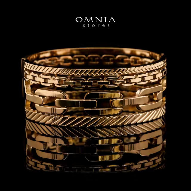 Omnia Arezou Gold-Plated Copper Bangle with High-Quality Simulated Diamonds - OMNIASTORES KSA