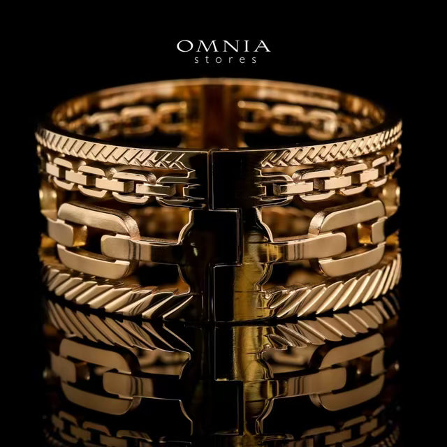 Omnia Arezou Gold-Plated Copper Bangle with High-Quality Simulated Diamonds - OMNIASTORES KSA