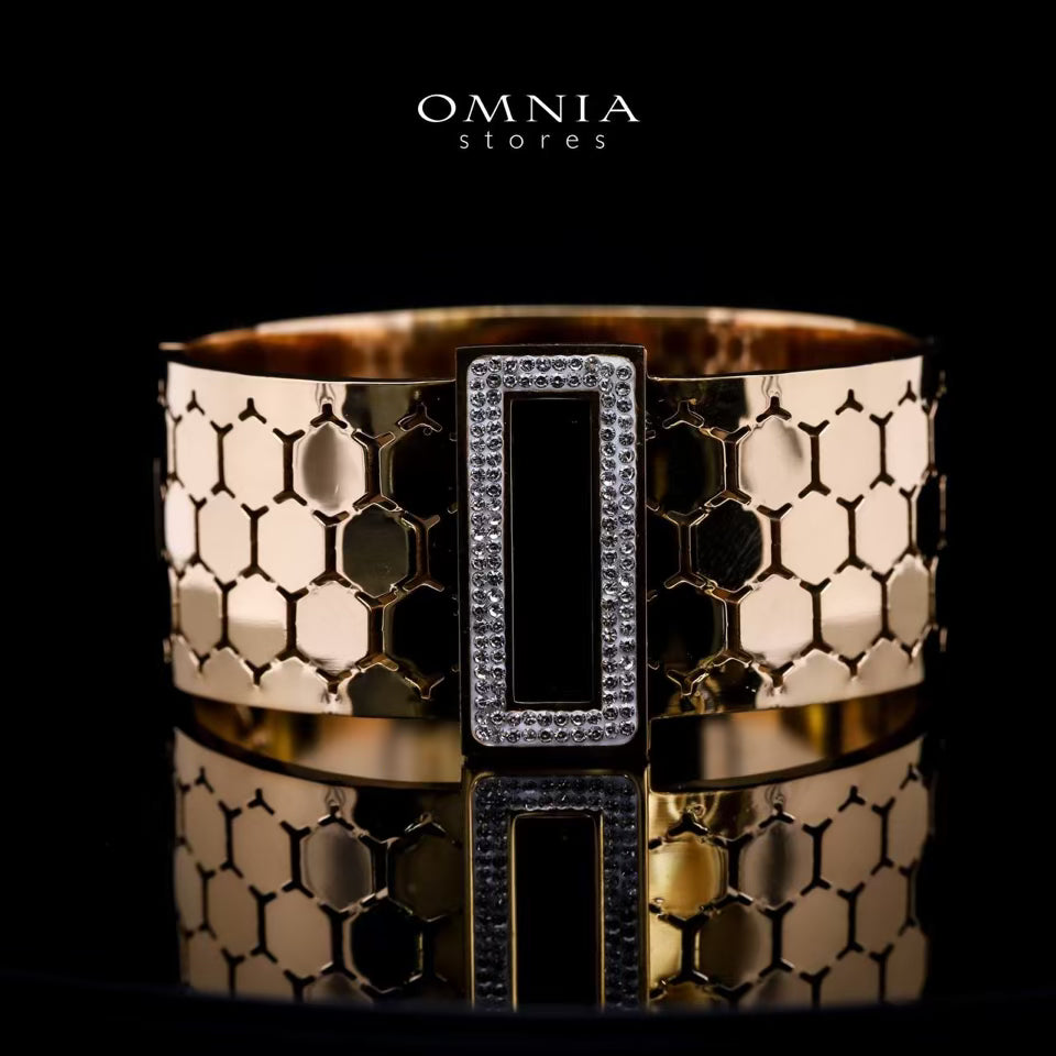 Omnia Arwa Gold-Plated Copper Bangle with High-Quality Simulated Diamonds - OMNIASTORES KSA