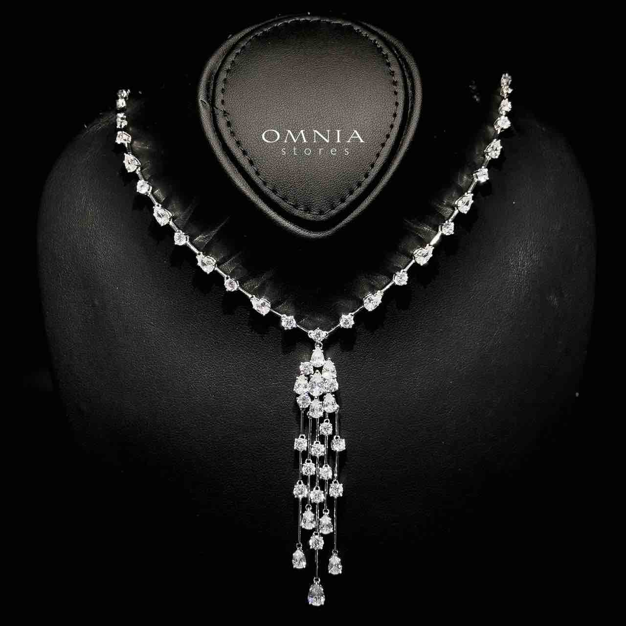 Omnia Adhara White Necklace and Earrings Set In 92.5 Silver High Quality Simulated Diamonds - OMNIASTORES KSA