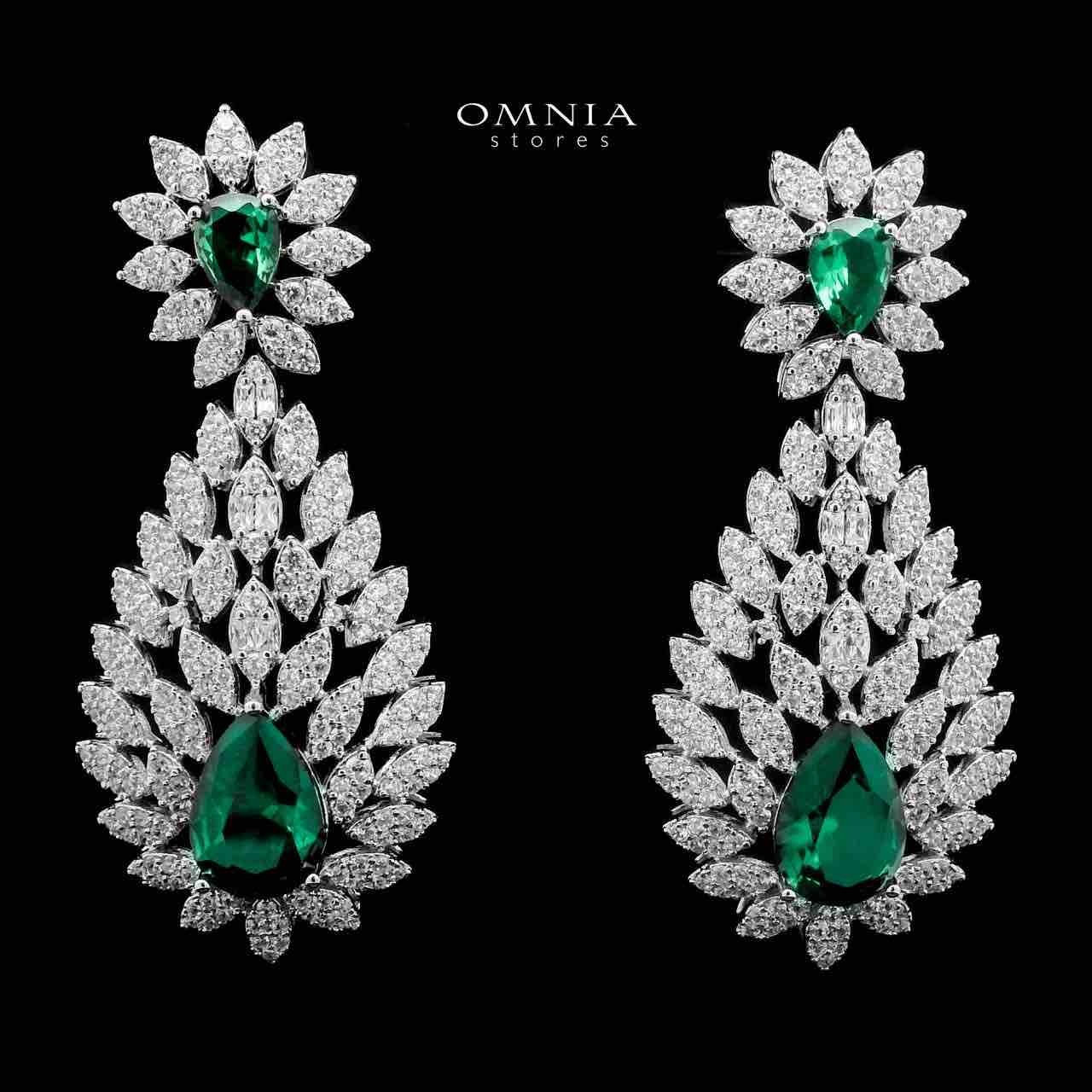 Omnia Asrar Green Bridal Full Set in High Quality Zircon Stone Rhodium Plated