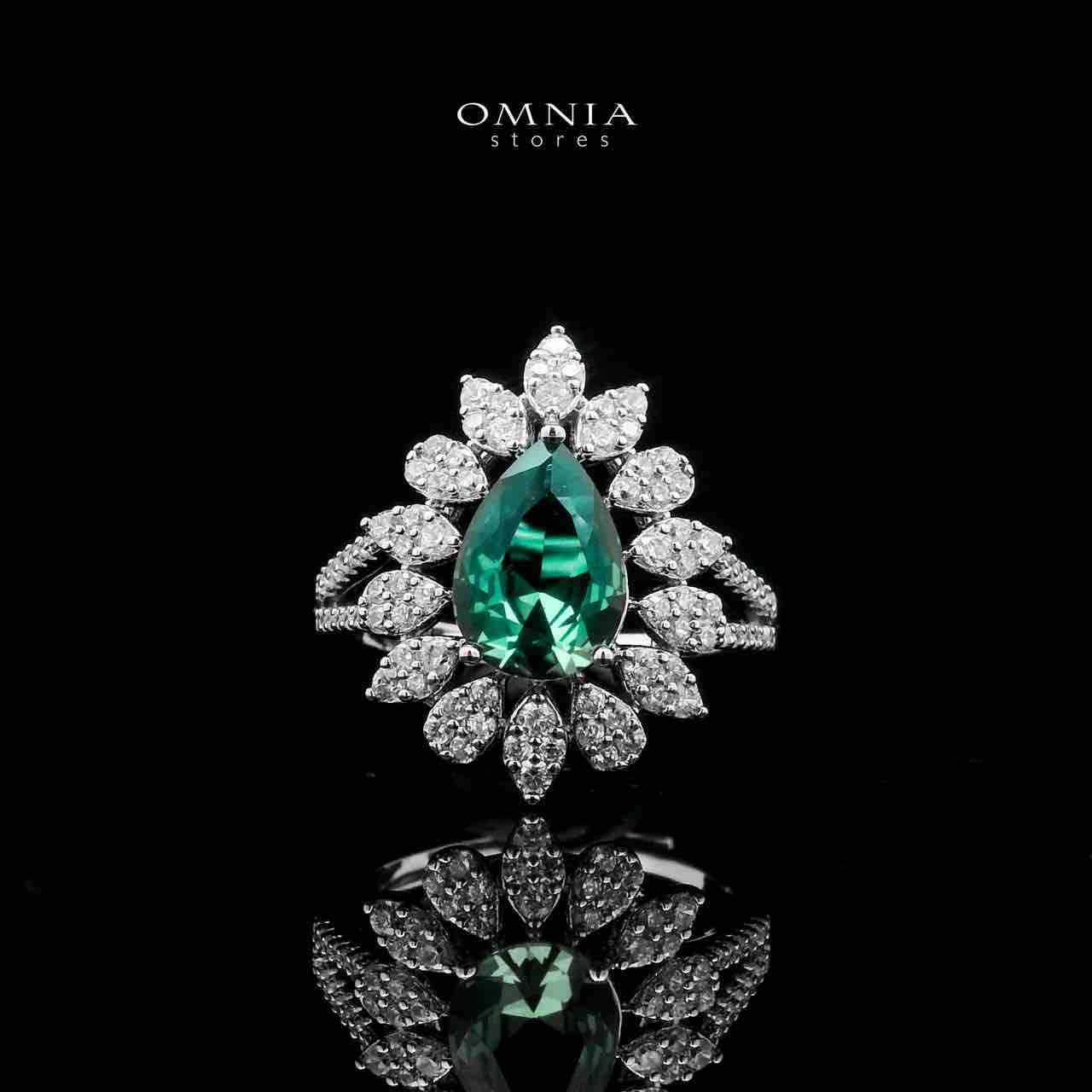 Omnia Asrar Green Bridal Full Set in High Quality Zircon Stone Rhodium Plated
