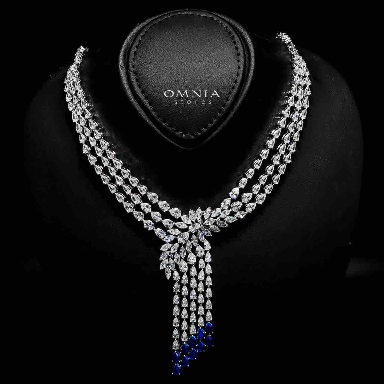 Omnia Rahaf Blue Bridal Full Set Accessories in High Quality Zircon Stone in Rhodium Plated
