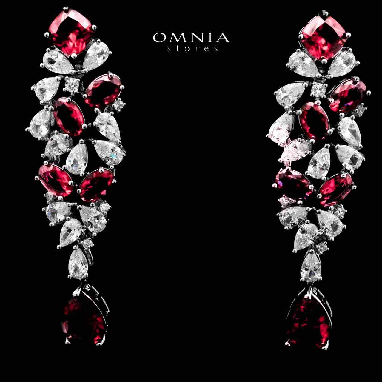 Omnia Reman Red Bridal Full Set in High Quality Zircon Stone in Rhodium Plated