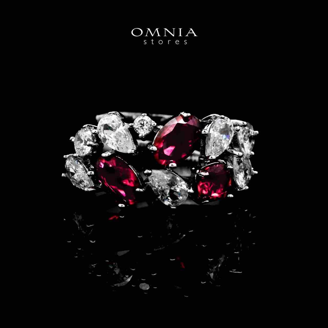 Omnia Reman Red Bridal Full Set in High Quality Zircon Stone in Rhodium Plated
