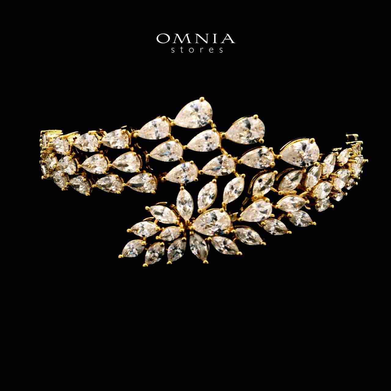 Omnia Rahaf Golden Bridal Full Set Accessories in High Quality Zircon Stone in Rhodium Plated