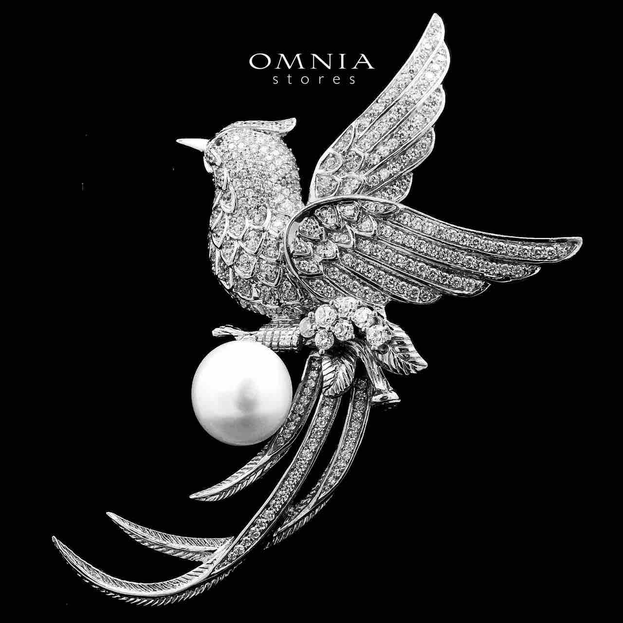 Omnia Batoul Fresh Real Water Pearl brooch in 92.5 Silver In High Quality Simulated diamonds - OMNIASTORES KSA