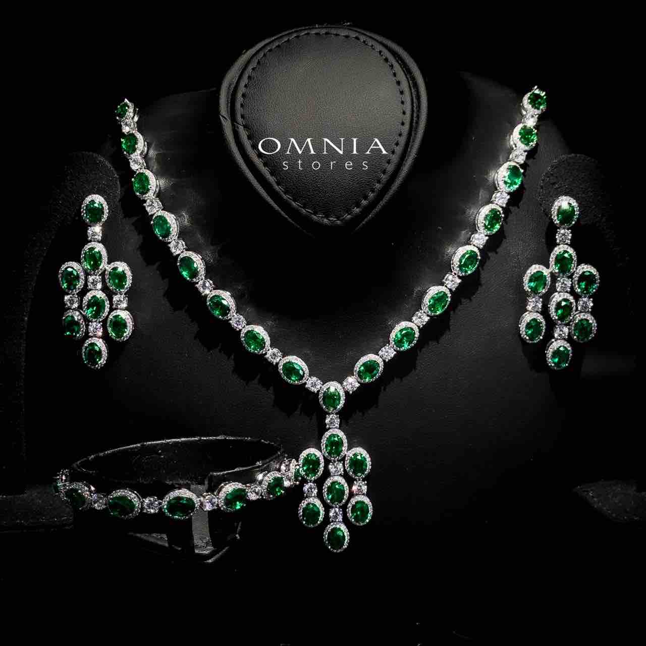 Omnia Danah Green Necklace, Bracelet and Earrings Set in 92.5 Silver High Quality Simulated Diamonds - OMNIASTORES KSA