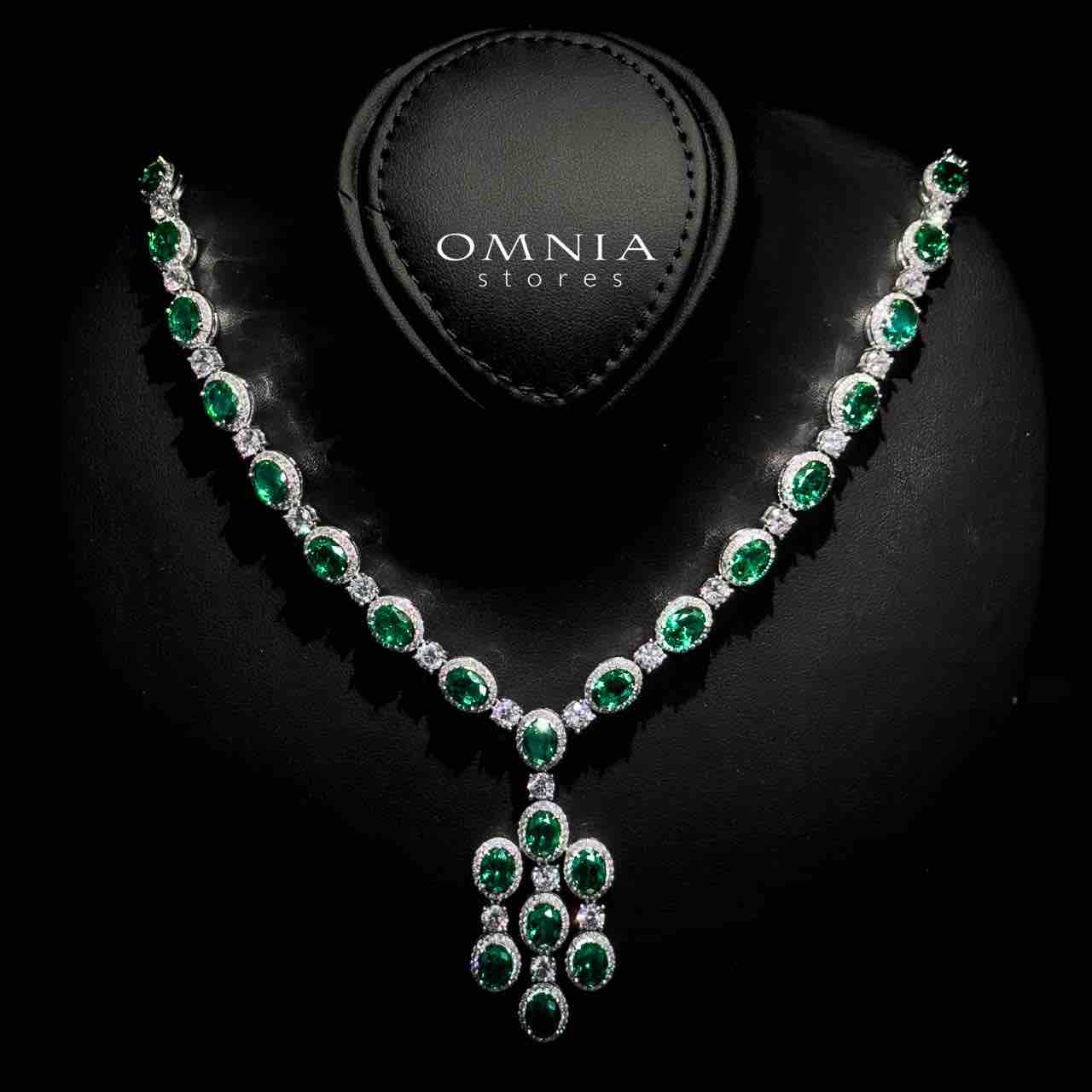 Omnia Danah Green Necklace, Bracelet and Earrings Set in 92.5 Silver High Quality Simulated Diamonds - OMNIASTORES KSA