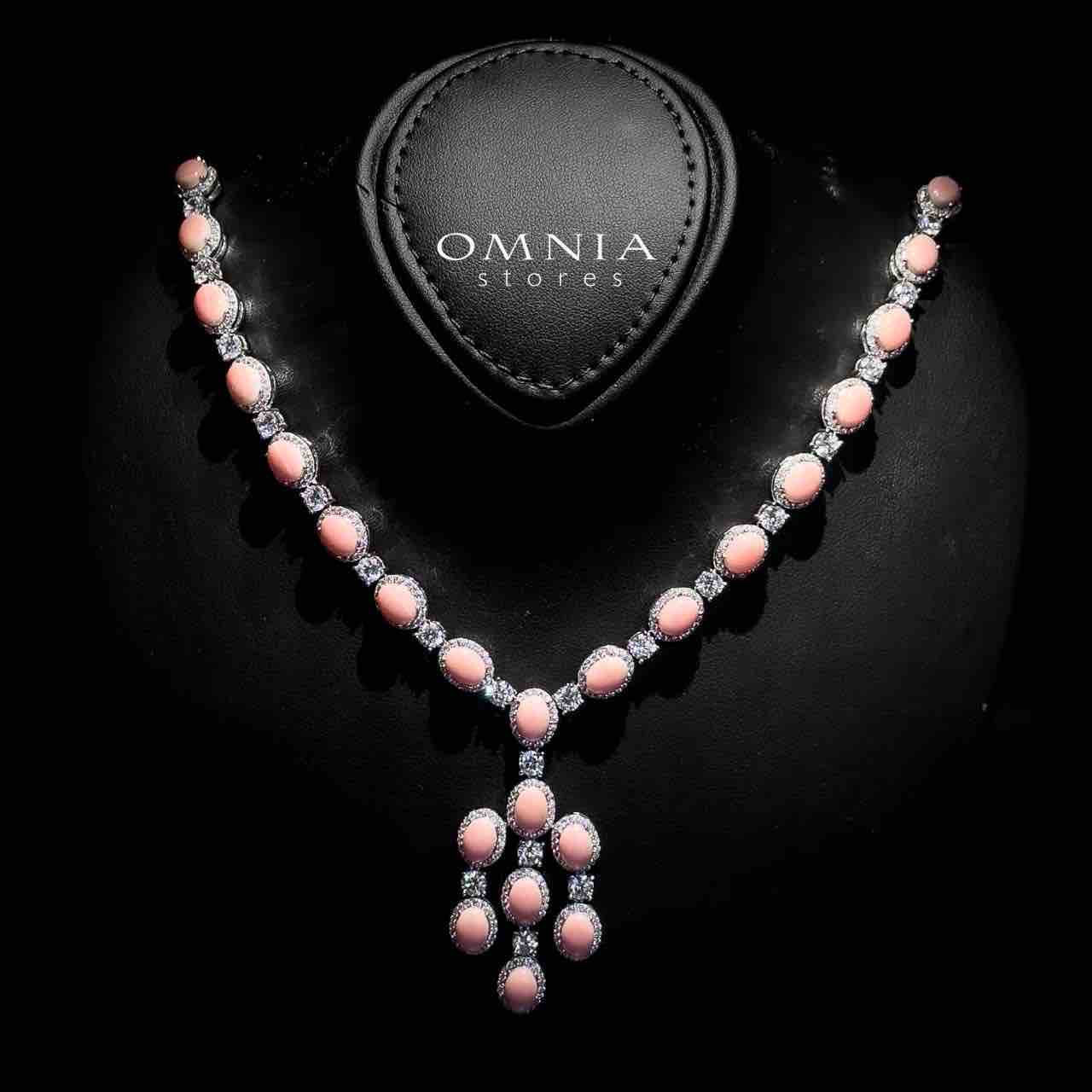 Omnia Dawlat Necklace, Earrings and Bracelet Set 92.5 Silver In High Quality Simulated diamonds with Pink Stones - OMNIASTORES KSA