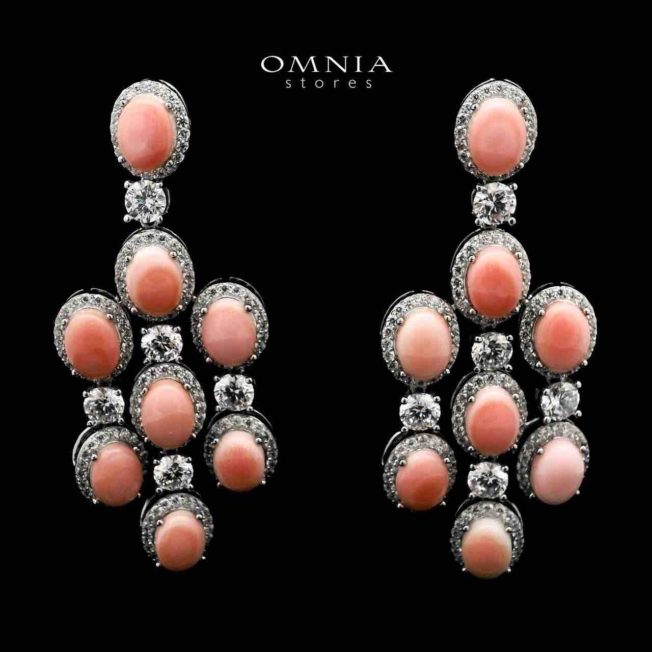 Omnia Dawlat Necklace, Earrings and Bracelet Set 92.5 Silver In High Quality Simulated diamonds with Pink Stones - OMNIASTORES KSA