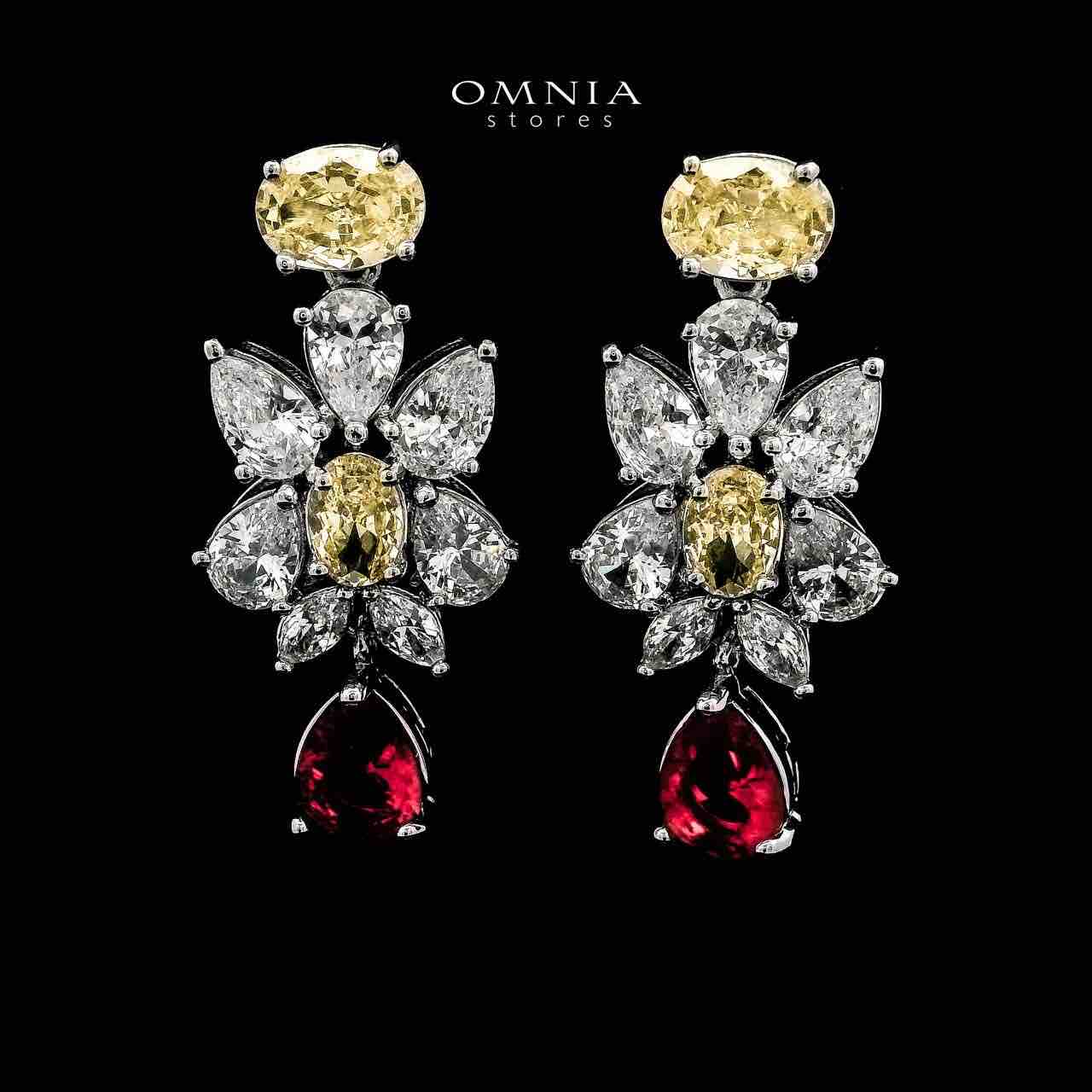 Omnia Dema Red and Yellow Bridal Full Set in High Quality Zircon Stone Rhodium Plated - OMNIASTORES KSA