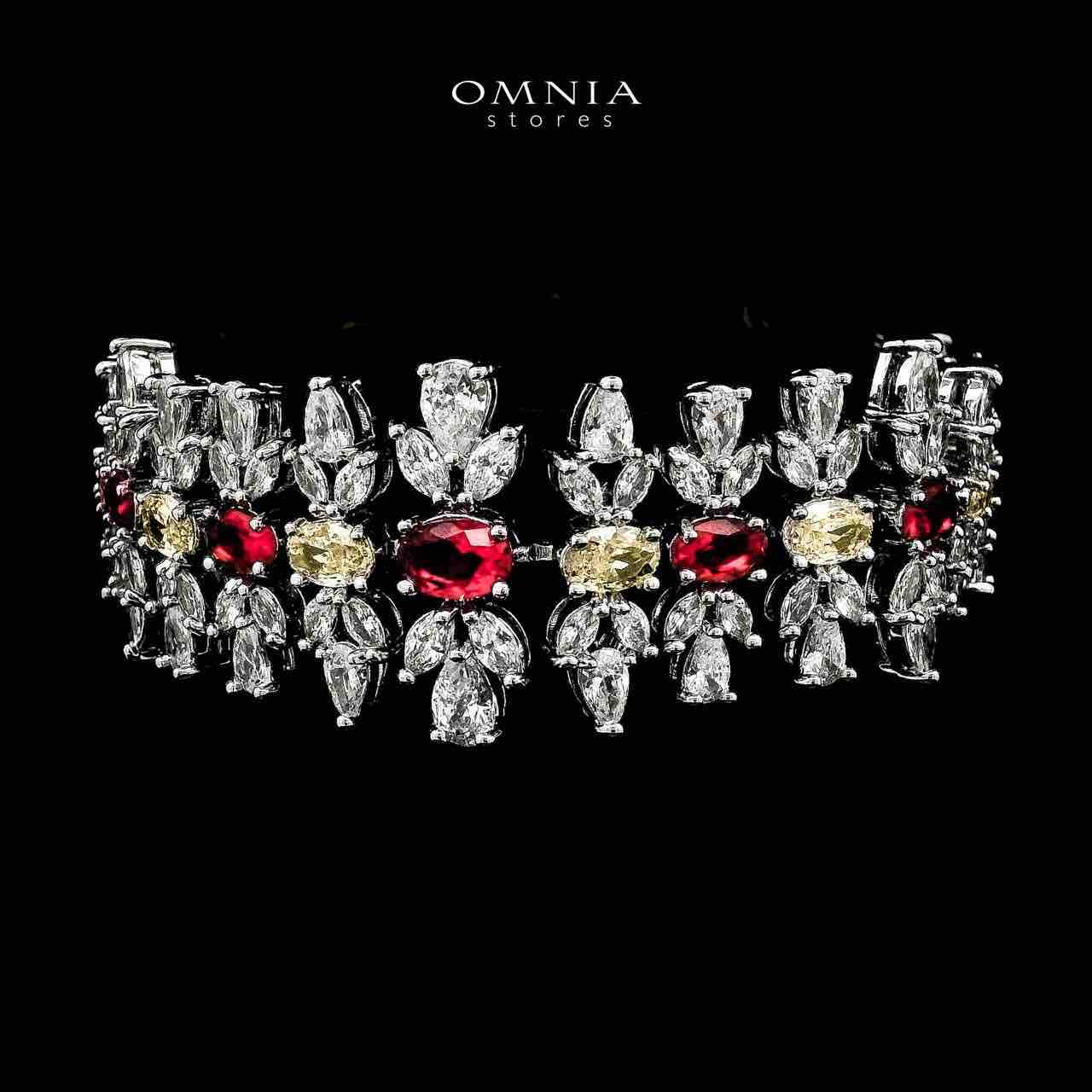 Omnia Dema Red and Yellow Bridal Full Set in High Quality Zircon Stone Rhodium Plated - OMNIASTORES KSA