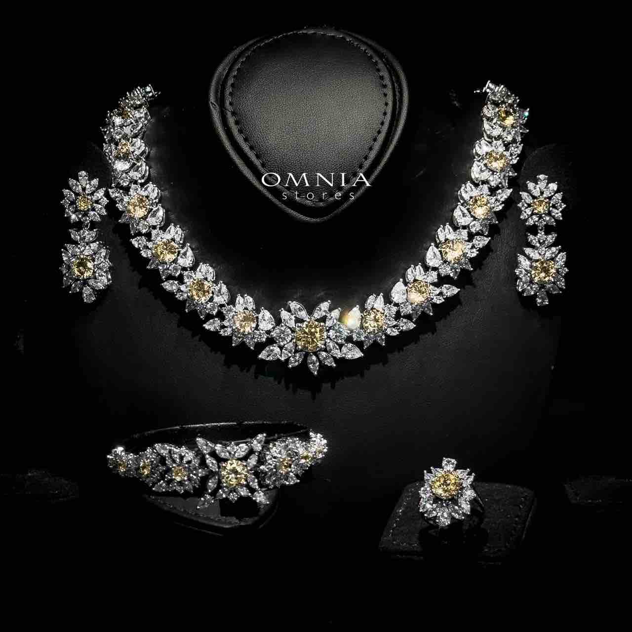 Omnia Nareen Yellow Bridal Full Set in High Quality Zircon Stone Rhodium Plated - OMNIASTORES KSA